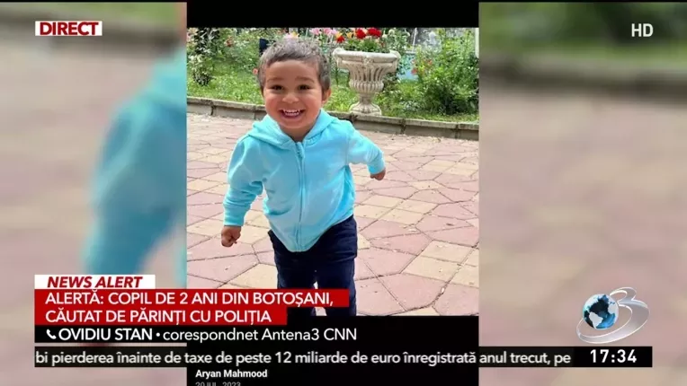 Copil de doi ani disparut din Botosani, cautat de Politie.