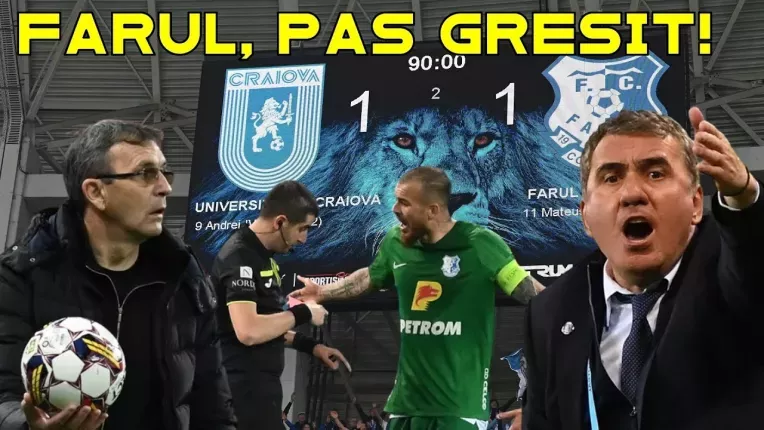 Universitatea Craiova - Farul 1-1. Hagi, nervos la interviu! Alibec, eliminat! Toate reactiile